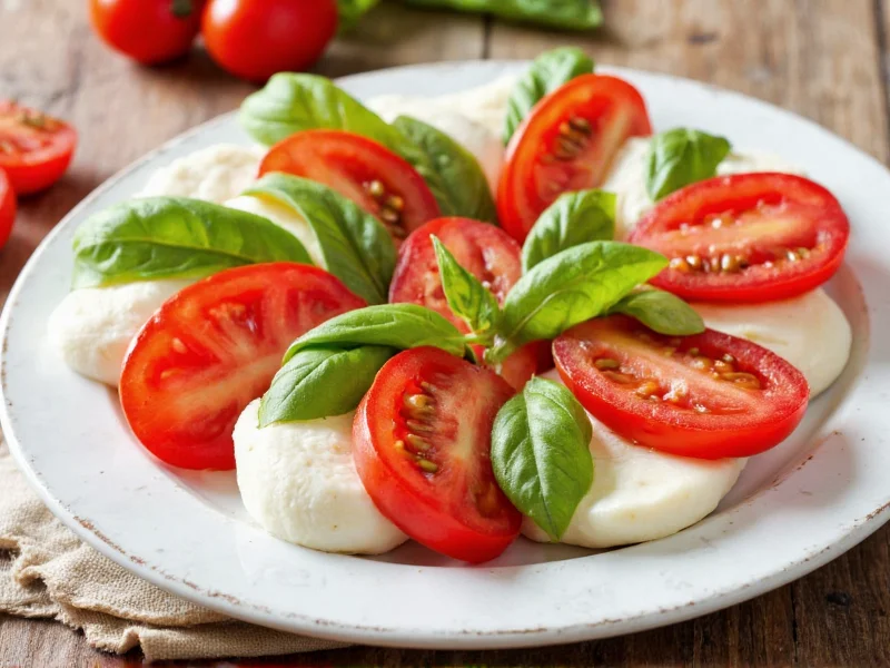 Caprese salad featuring homemade mozzarella with tomatoes and basil
