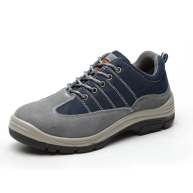 

Low cut brand stylish suede cow leather air-permeable steel toe steel mid plate safety shoes for both men and women, Gray