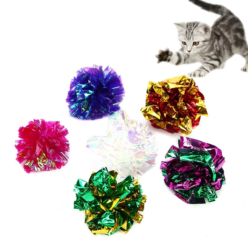 

Hot Sale Spot Vocal Pet Toy Polyester Film Sound Colorful Wrinkle Ring Paper Snatch Cat Ball