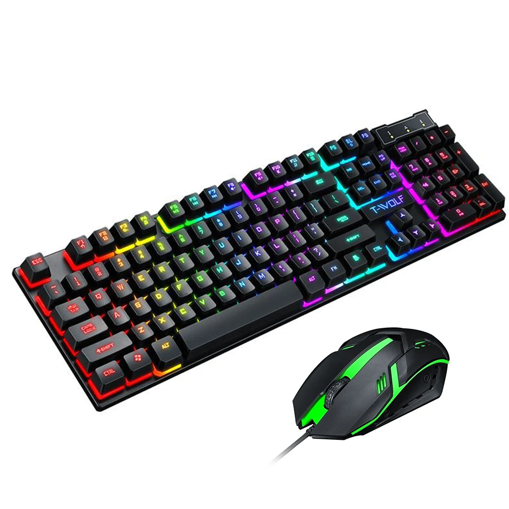 

Dedicated Home Character Light Set Rainbow Luminous Keyboard and Mouse Set Notebook USB Luminous office external, Black