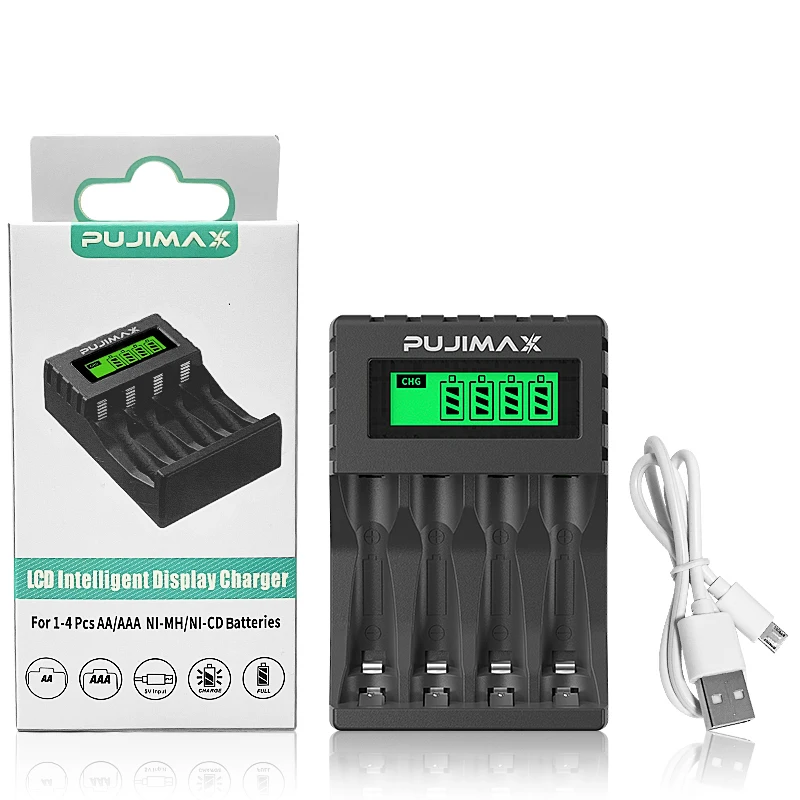 

PUJIMAX universal portable battery adapter aaa aa rechargeable battery charger for ni-mh/ni-cd batteries charge, Black white