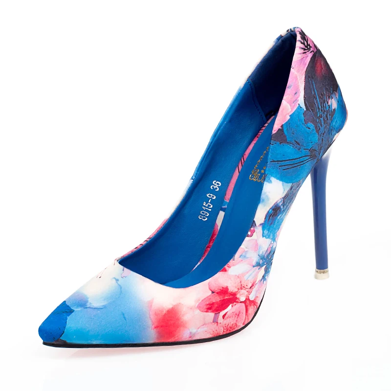 

8CM spring color flower pattern women shoes super high heels stiletto shallow mouth pointed sexy women's shoes, As picture
