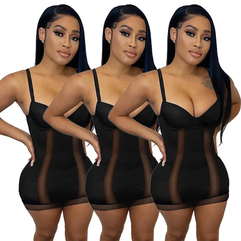 

2022 Summer Women Club Dress Sexy Backless Sleeveless Hollow Out Dress Women Bodycon Mini Tight Dress