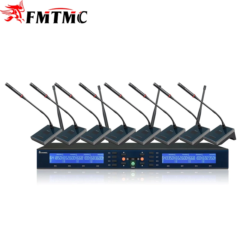 

Low Cost U-M8100 8 Channels Microphone System UHF Professional Meeting Mics Desktop Gooseneck Wireless Microphone for Conference