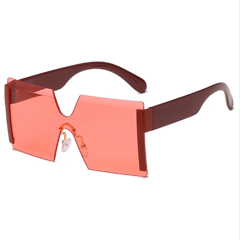 

Rimless 2021 one piece sunglass unique design multi colors eyewear luxury brand women square oversized sunglasses