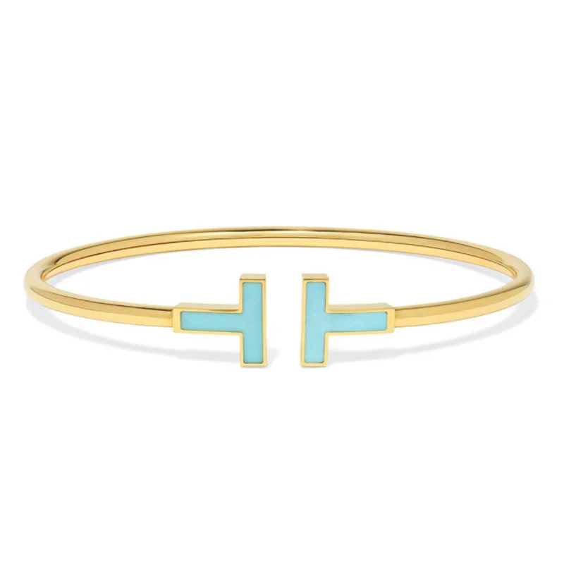

European and American fashion opening women's double T Green Enamel Bracelet, Silver, gold and rose gold