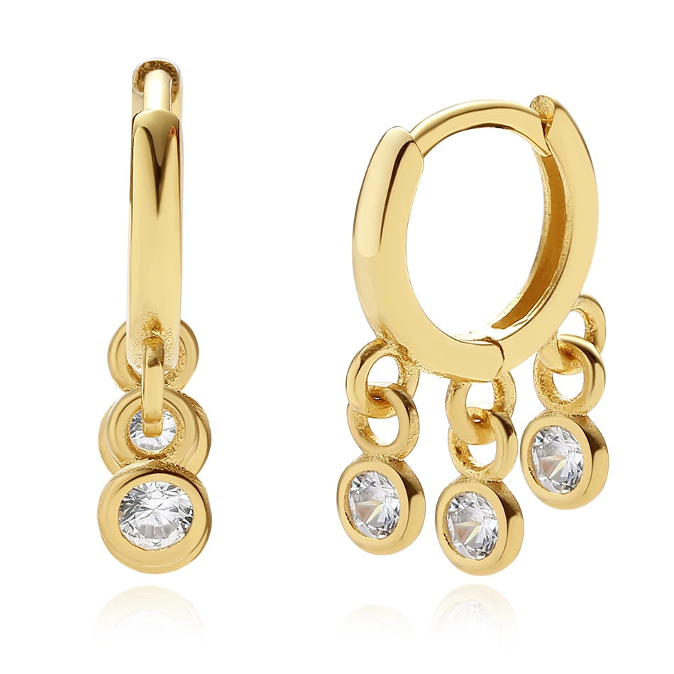 

high polish 925 sterling silver huggie earrings with cubic zircon for women 18K gold plated shaker bezel hoop earrings