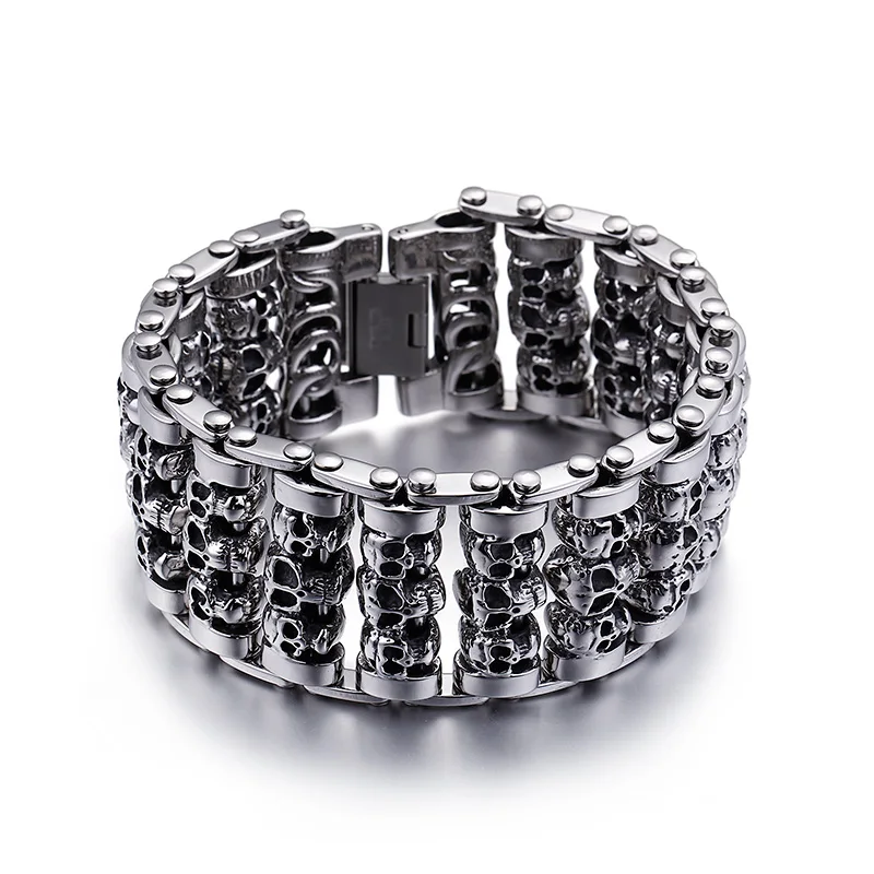 

KALEN Skull Jewelry Link Chian Stainless Steel Skeleton Hand Bracelet Men