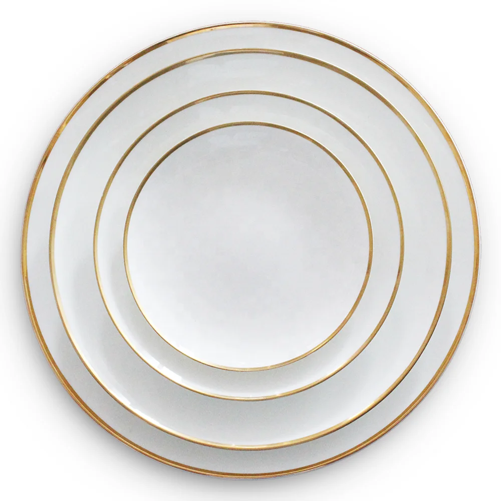 

Gold rimmed charger plate dinner plate for wedding hotel rental