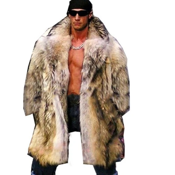 

men fur coat winter jacket faux fur collar long sleeve men fur coat