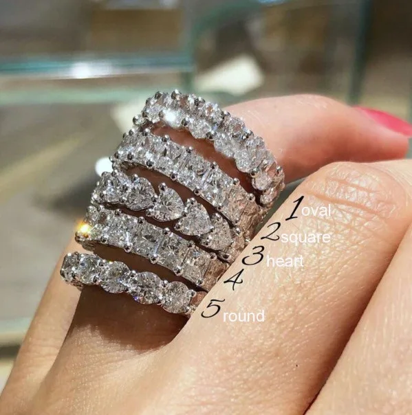 

2021 New Minimalist High End Zirconia Pave Rings Stainless Steel Baguette Rings Bling Crystal Iced Out Ring For Women
