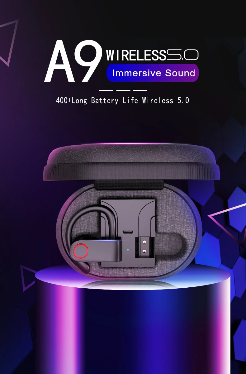 Amazon Hot Selling BT5.0 In-ear Big Horn Ear-hook Blue tooth Headphones Earphones - ANKUX.COM
