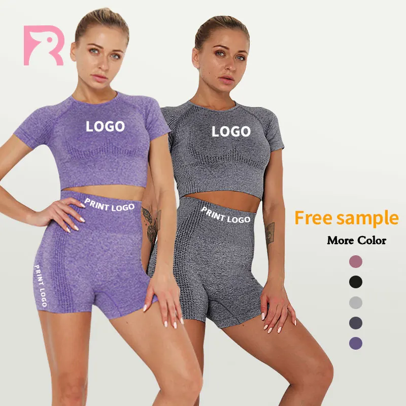 

High Elastic Sport Clothes 2 Piece Plus Size Gym Wear Sets Seamless Yoga Short Activewear Sets for Women