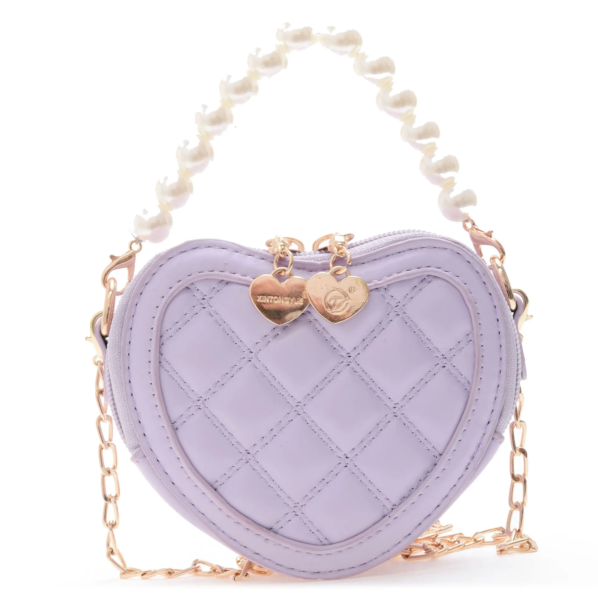 

2021 Fashionable Cute Heart Shape Kids Mini Bag Little Girls Crossbody Pearl Chains Purses Bags and Handbags