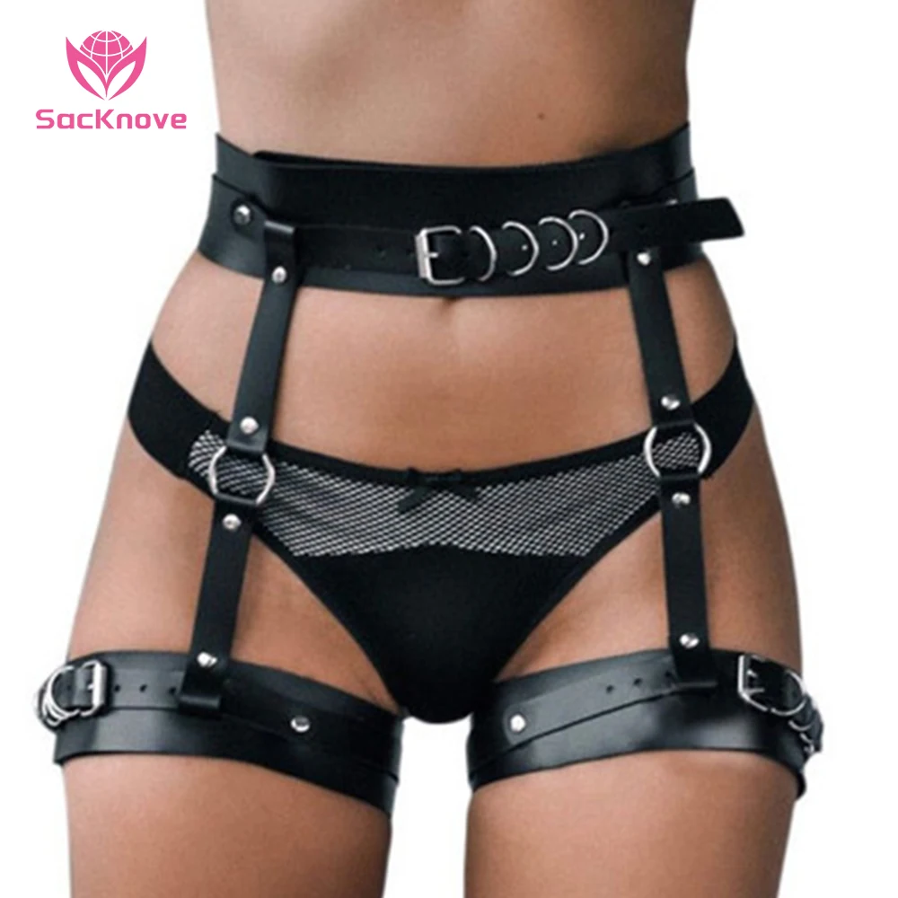 

SacKnove 51154 Nightclub Performance Clothing Sexy Gothic Punk Pants Woman Lingerie Erotic Costume Pu Leather Belt Harness
