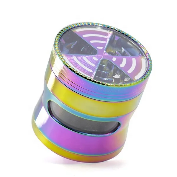 

Signal Tooth Plane Design Diameter  Zinc Alloy 4 Part Colorful Dry Herb Grinder Side Window Grinder jhcentury, Picture