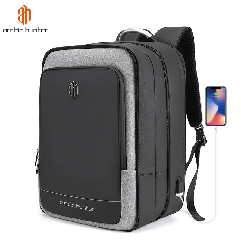 

2020 New Antitheft Travel Backpack Expandable Large Capacity Male Bag USB Charging Oxford Business Waterproof Laptop Backpack, Black/dk grey/lt grey