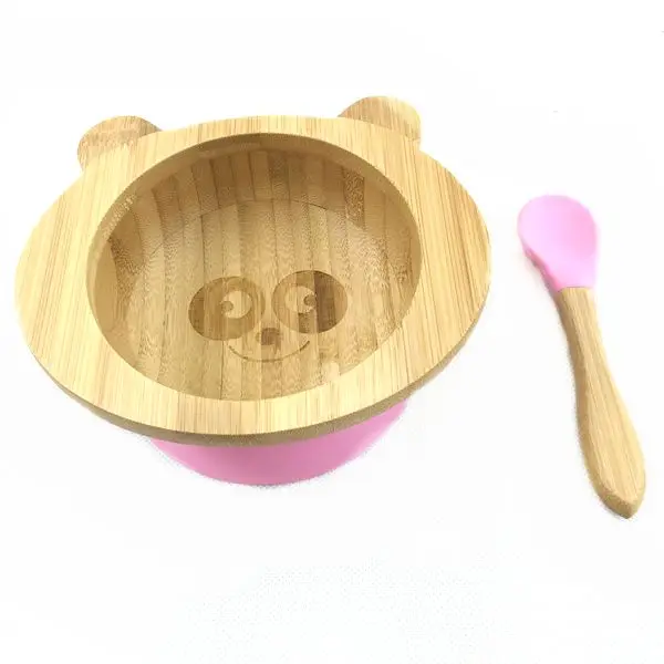 

Wholesale custom logo bamboo bpa free silicone baby suction bowl