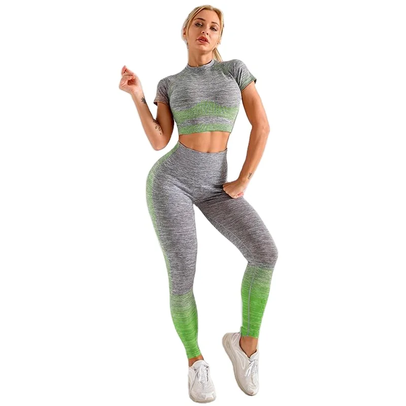 

2021 sexy seamless Workout sets women 2 piece yoga fitness clothes Short sleeve+Leggings trousers, 5 colors