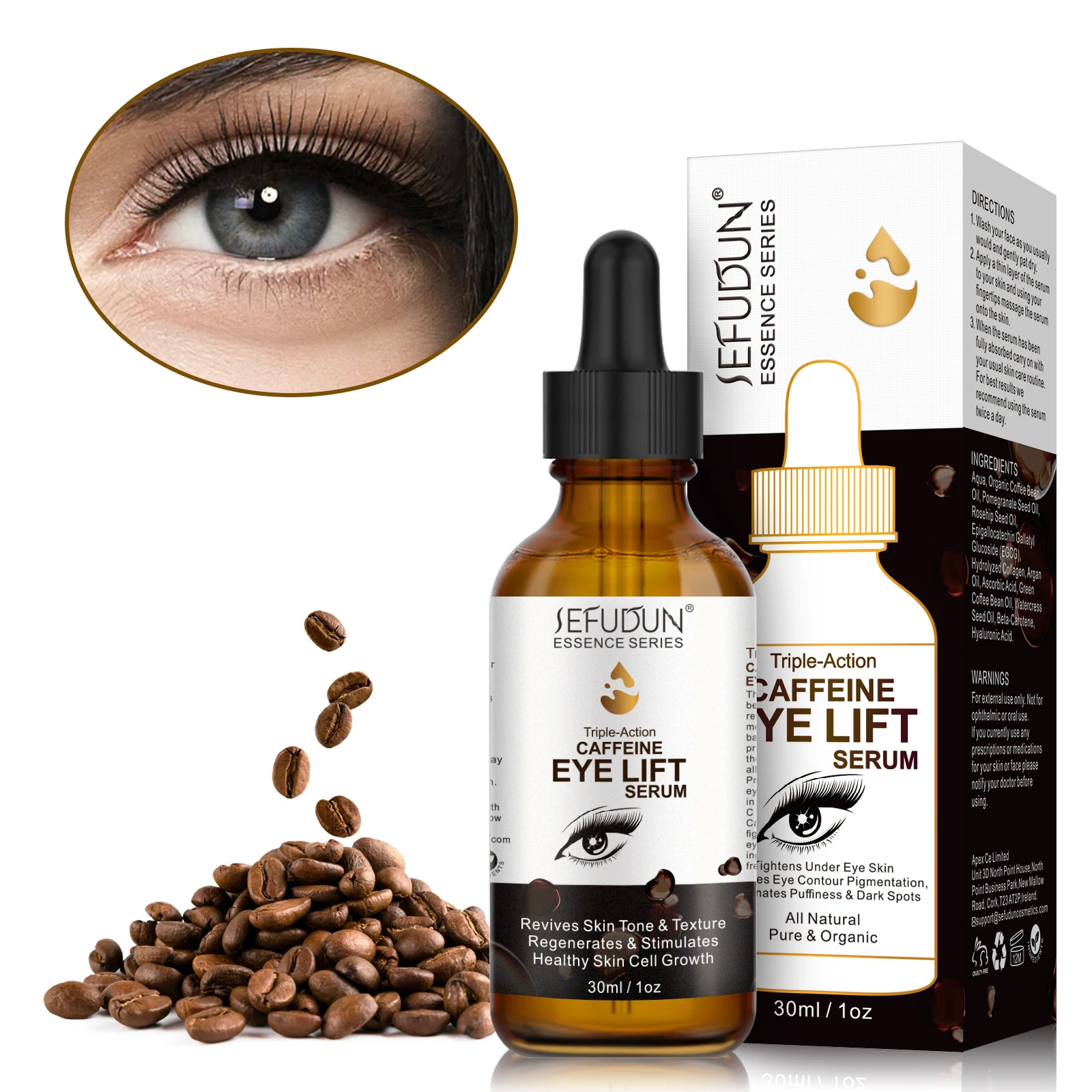 

SEFUDUN 30ml Natural Organic Caffeine Eye Lift Serum Private Label Anti Aging Anti Wrinkle Reduce Dark Circles Eye Serum