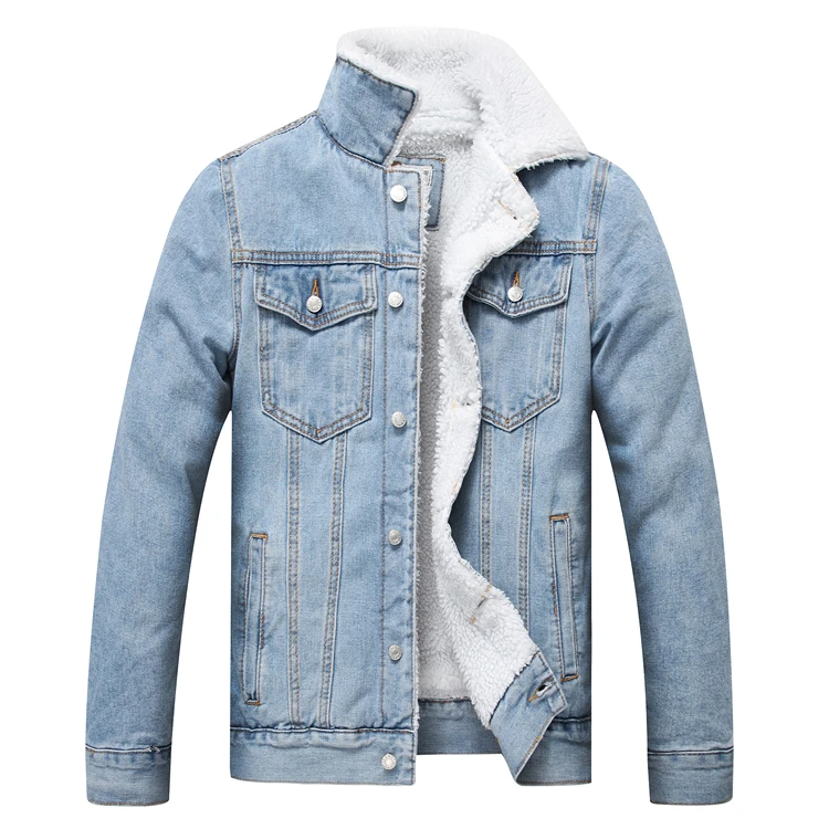 

OEM China 2020 Winter Washed Light Blue Men's Denim Jackets Jean Jacket With Fur