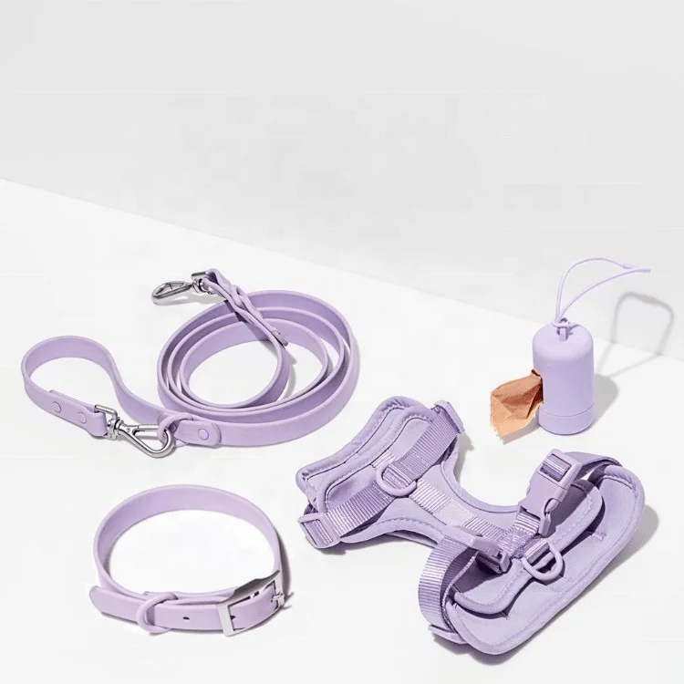 

costom pvc pastel purple dog collar and leash set