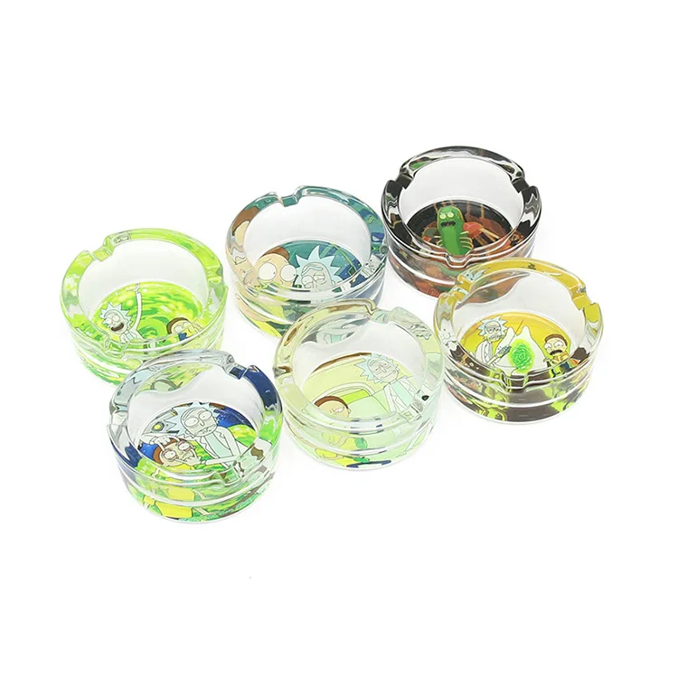 

6pcs Per Set Smoking Accessories Custom Glass Portable Cartoon Crystal Ashtray, As picture