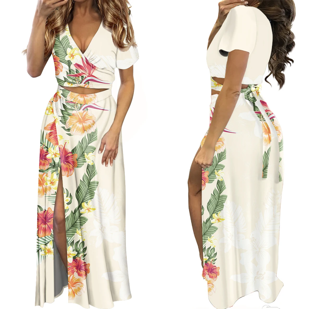 

Exclusive Custom Polynesian Traditional Tribal Floral Big Size Casual Dresses Ladies White Dress StylIish Sexy Dress For Women, Customized color