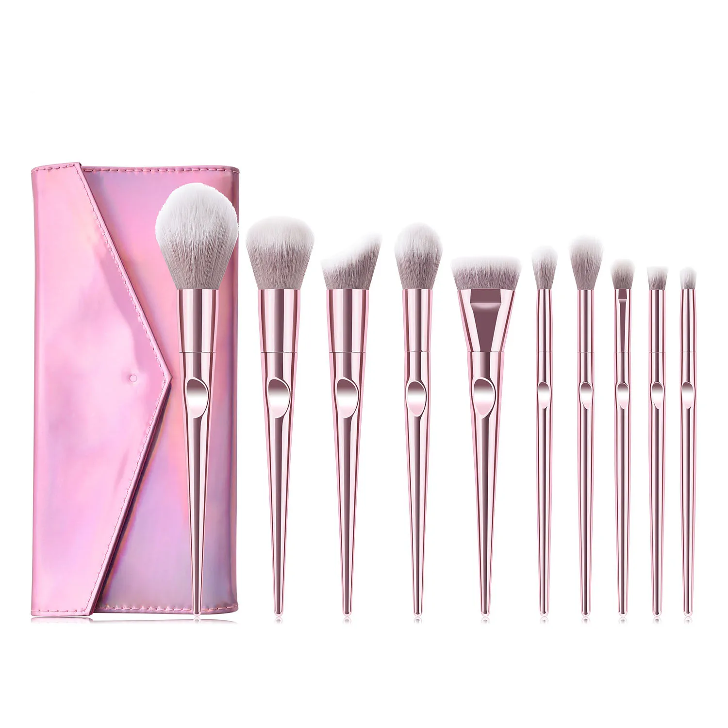 

10 Pack Shiny Makeup Brushes set Powder Foundation Eyebrow Eyeshadow Luxury Bling Makeup Brushes Kit with PU case, Silver