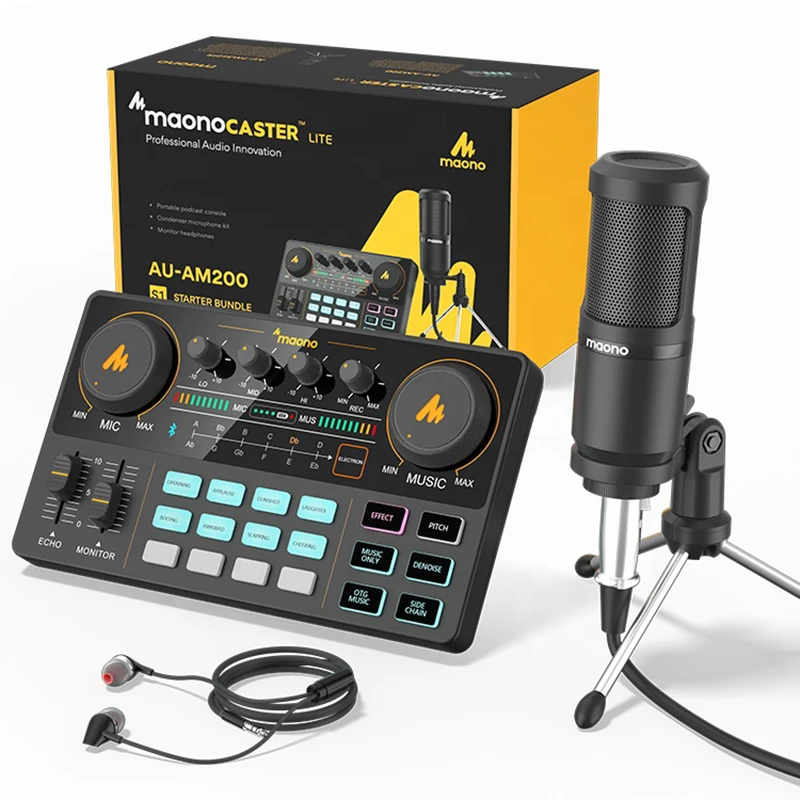 

Maonocaster Live Professional Microphone With Usb Audio Interface Streaming For Studio Condenser Microphone With Audio Mixer, Black