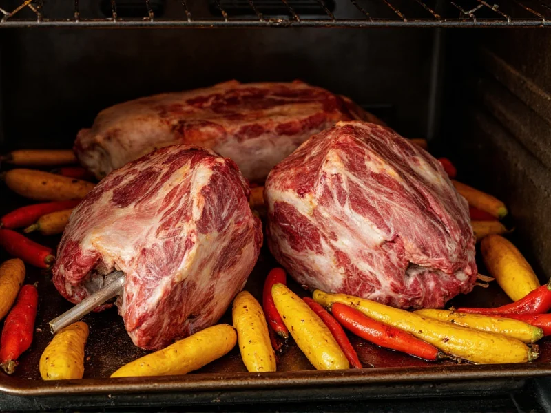 Beef bones roasting in oven with vegetables