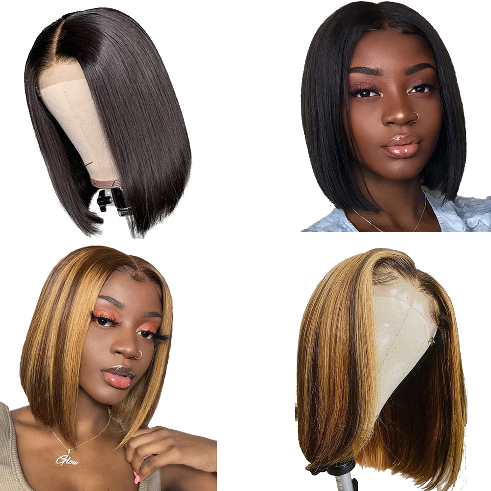 

Wholesale Cheap Price Peruvian Short Bob Human Hair Wigs Black And Highlight Color 4X4 Hd Tranparent Pre Pluck Lace Closure Wigs