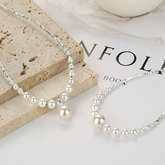 

Carline fine 925 sterling silver luxury 8mm 10mm pearl zircon pendant mama necklace bracelet jewelry for women birthday gift