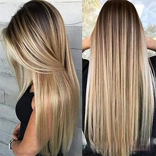 

Dropshipping Medium Long Straight Hair European and American Style Wig Dyed Gradient Color Real Human Hair