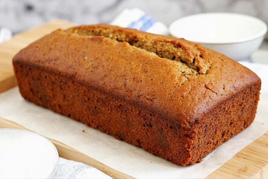 Slice of cinnamon banana bread on a rustic wooden board with butter melting on top, served alongside coffee in a ceramic mug