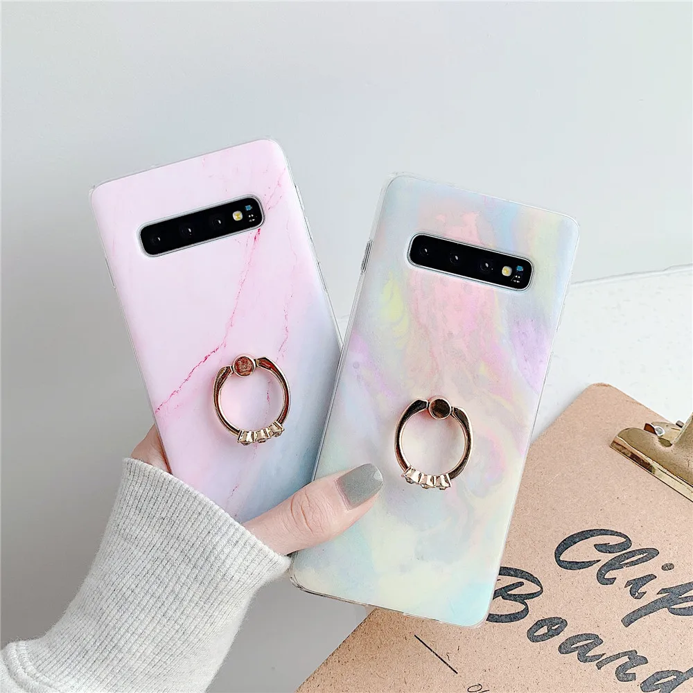 

With Ring Holder Phone Case for Samsung S10,Shockproof Series Blue Pink Gradient Bumper Protective Cover for Galaxy A71 A51, 3 colors optional