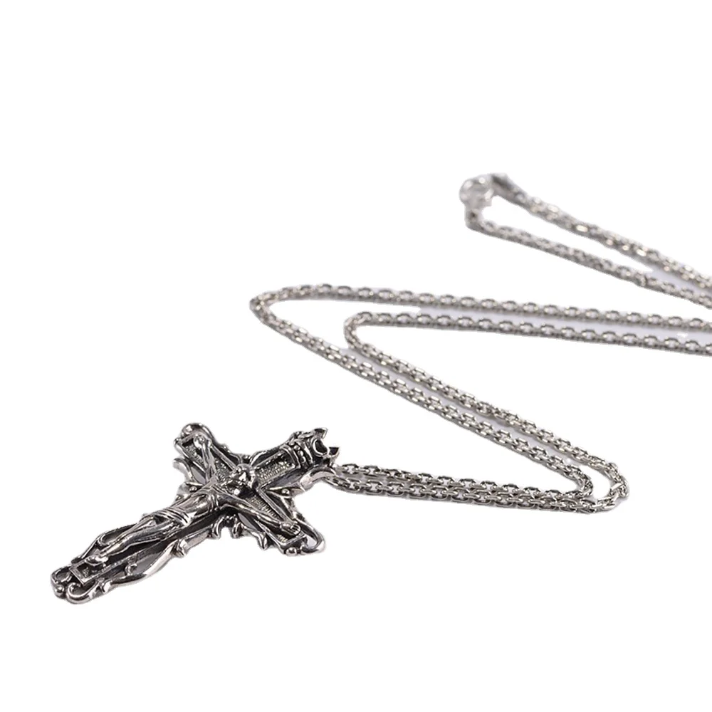 

Real Pure 925 Sterling Silver Crucifix Jesus Pendant Men's Retro Antique Prayer Jewelry Colgante