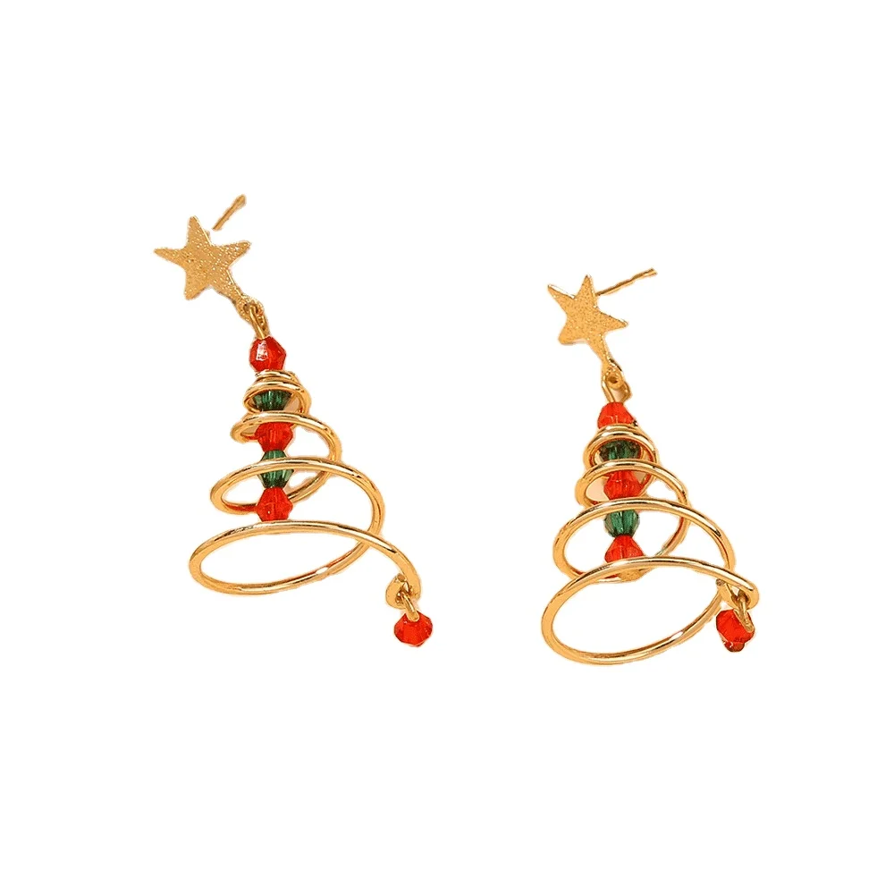 

Bestseller holiday gifts Christmas ear stud rush stock Star spiral Christmas Tree earrings