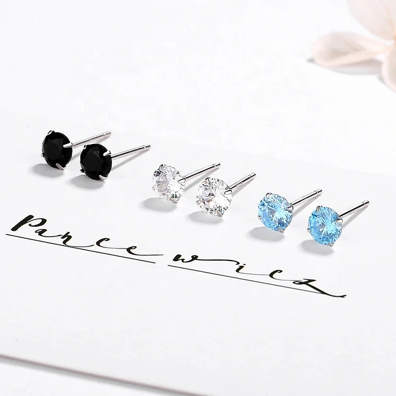 

classics 925 silver stud earrings customize stud earrings Anniversary gift Black blue diamond stud earring, White gold (rose gold, yellow are avaliable)