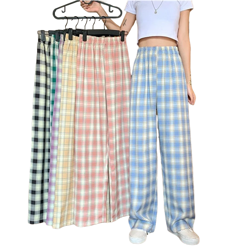 

Best Selling Plaid Women Fall Loose Trousers Ladies Casual Long Korean Style Maternity Wide Legs Pants