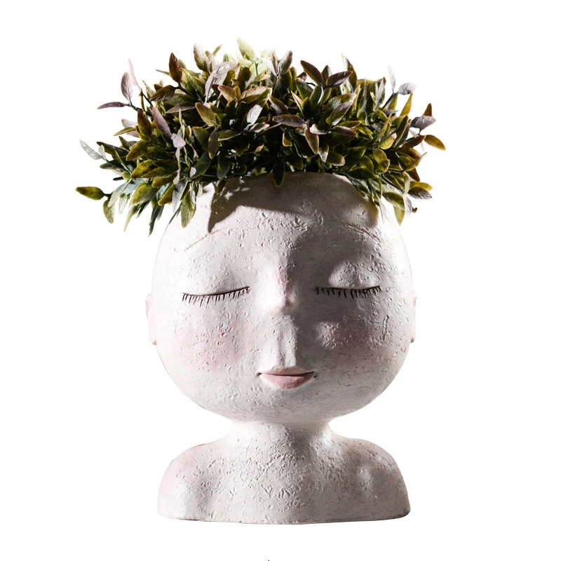 

1pcs Human Doll Sculpture Resin Portrait Flower Pot Art Home Decor Succulents Head Shape Vase