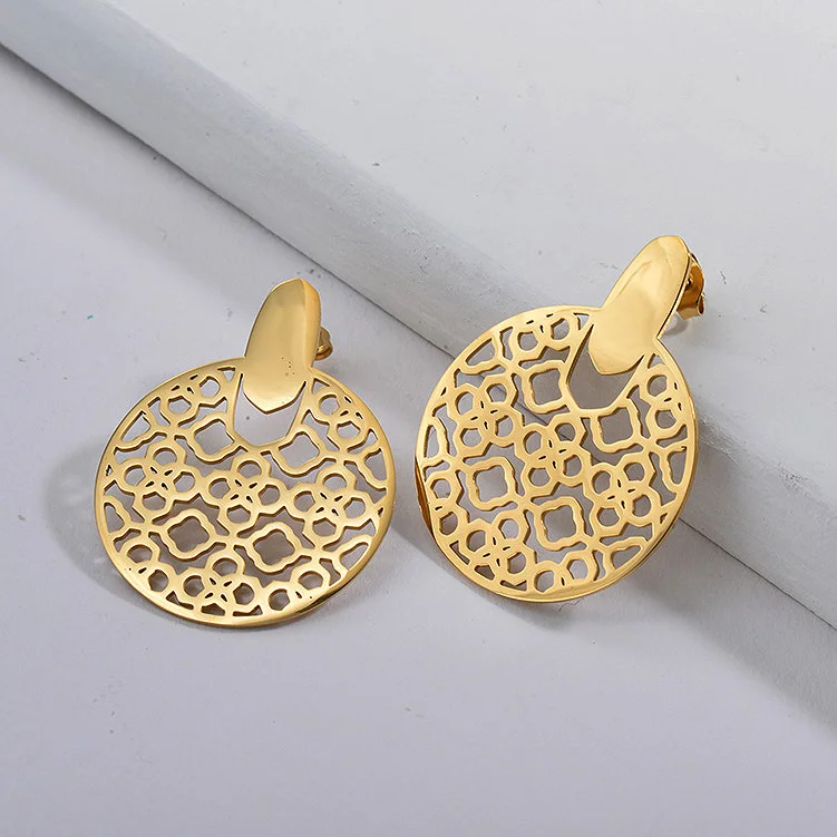 

Baoyan Classic 18K Gold Plated Hollow Round Flower Earrings Wholesale Jewelry