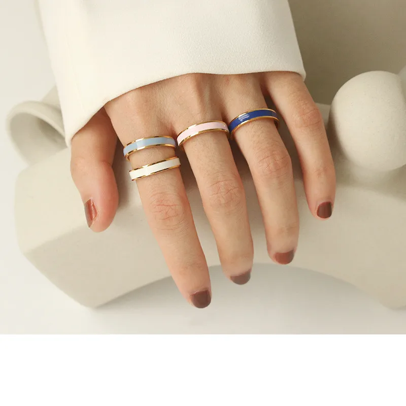 

New drop oil opening ring color simple titanium steel ring for women