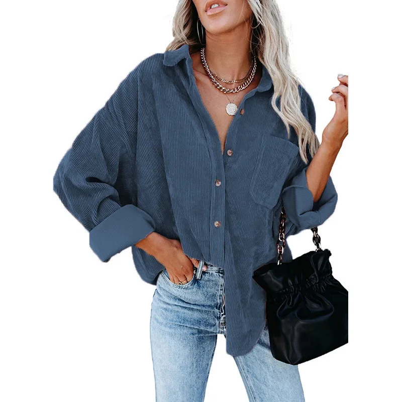 

New Arrival Lady Casual V-Neck Long Sleeve Button Plus Size Womens Fall Blouse For Woman Winter