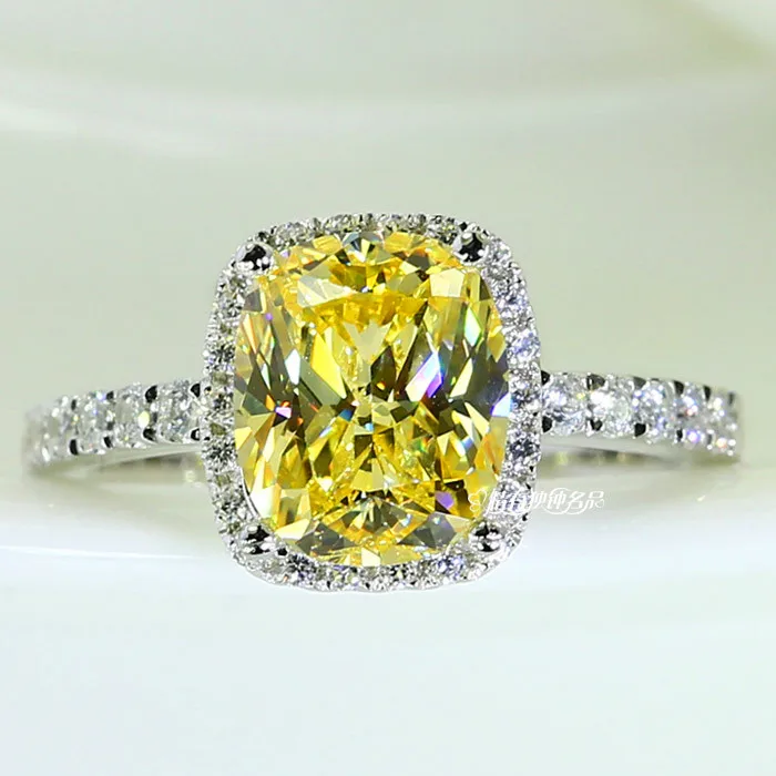 

Luxury Female Girl Crystal CZ Stone 925 Silver White Pink Yellow Ring Promise Engagement Rings For Women