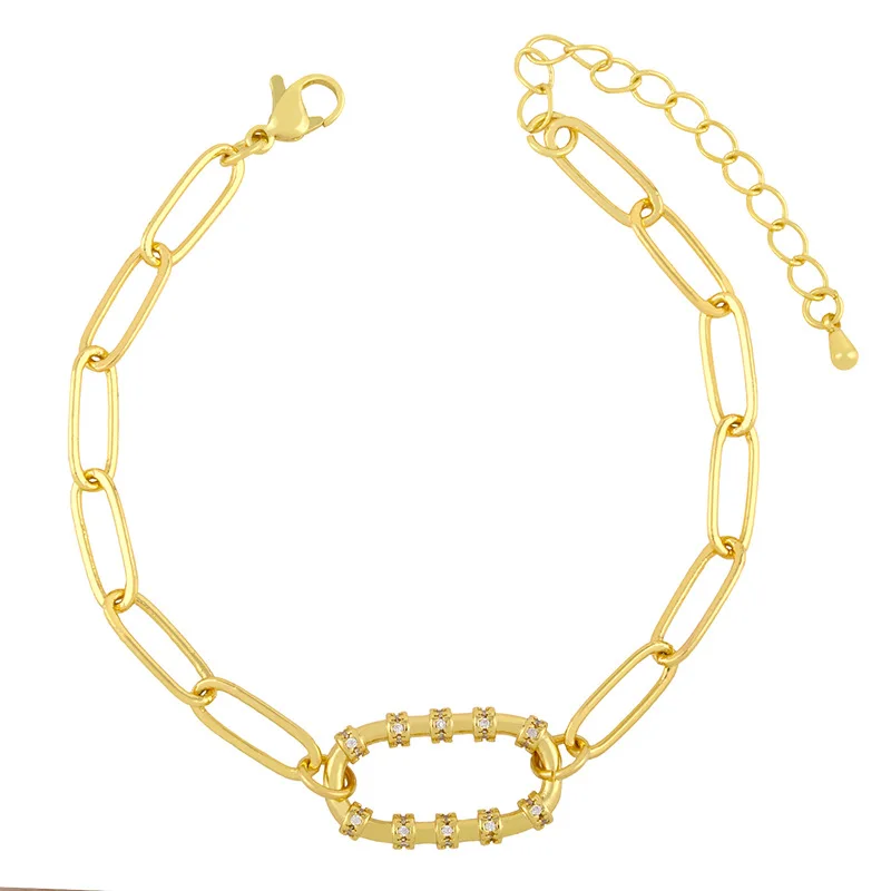 

Fashion Steampunk Jewelry Chunky Gold Curb Link Chain Bracelets Thick Geometric Cubic Zirconia Oval Bracelet