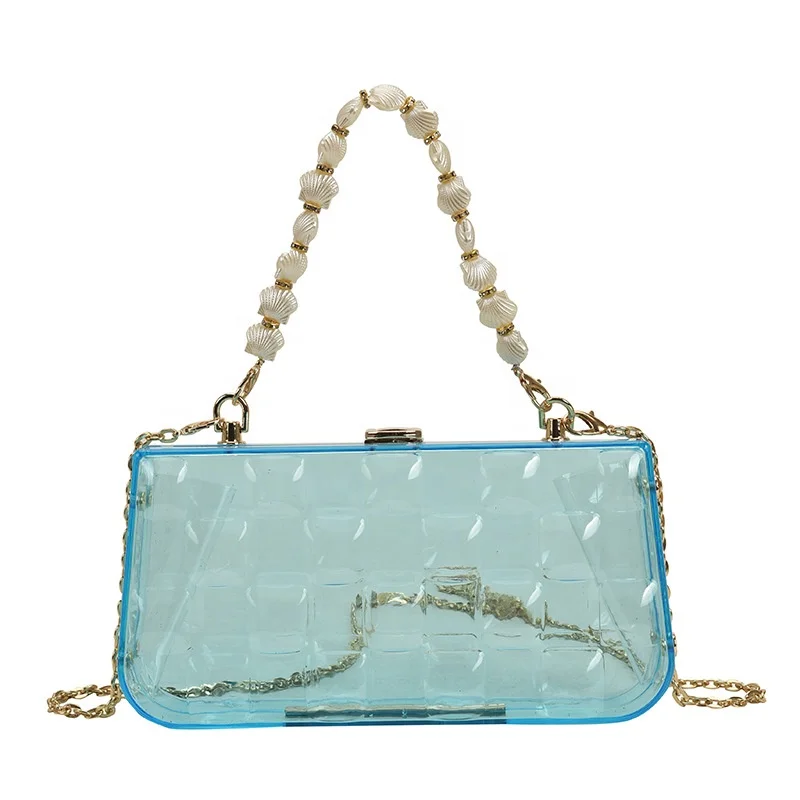 

Fashion Transparent Waterproof Lady Handbags Cross Chain Shoulder Girl Mini Tote Bag Women Clear PVC Purse