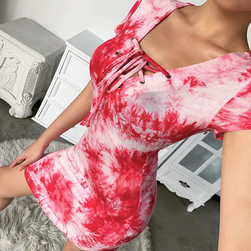 

Women Fashion Dress V-neck Tight Dresses Ruffled Printing, As show