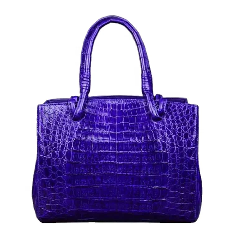 

Stylish Shinny Crocodile belly tote bag women leather shoulder handbag royal blue croco lady purse