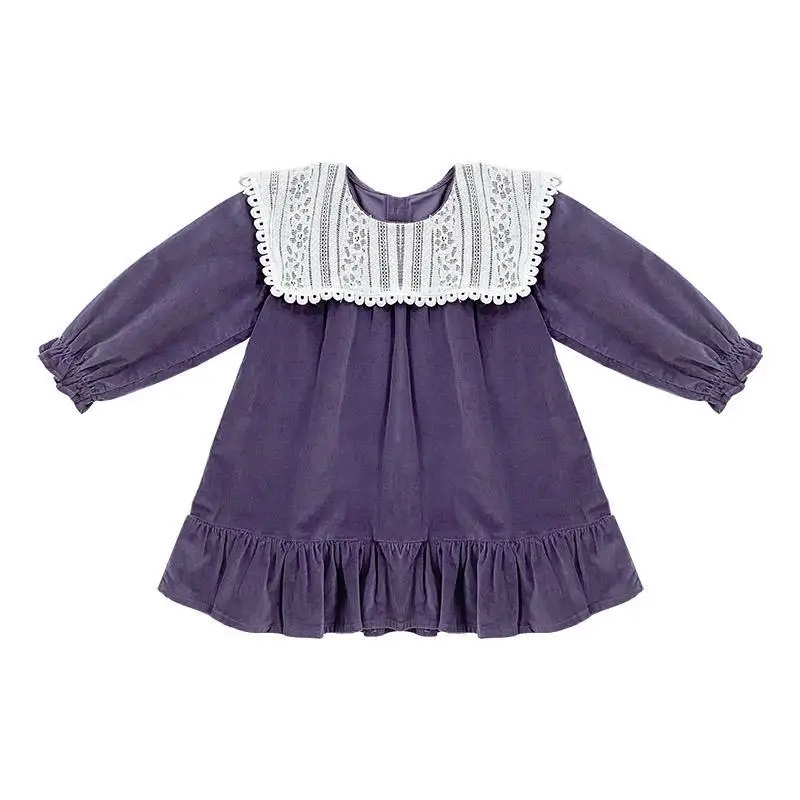 

girl kids clothing long sleeve dress with white lace collar girl dresses 3 to 8 years